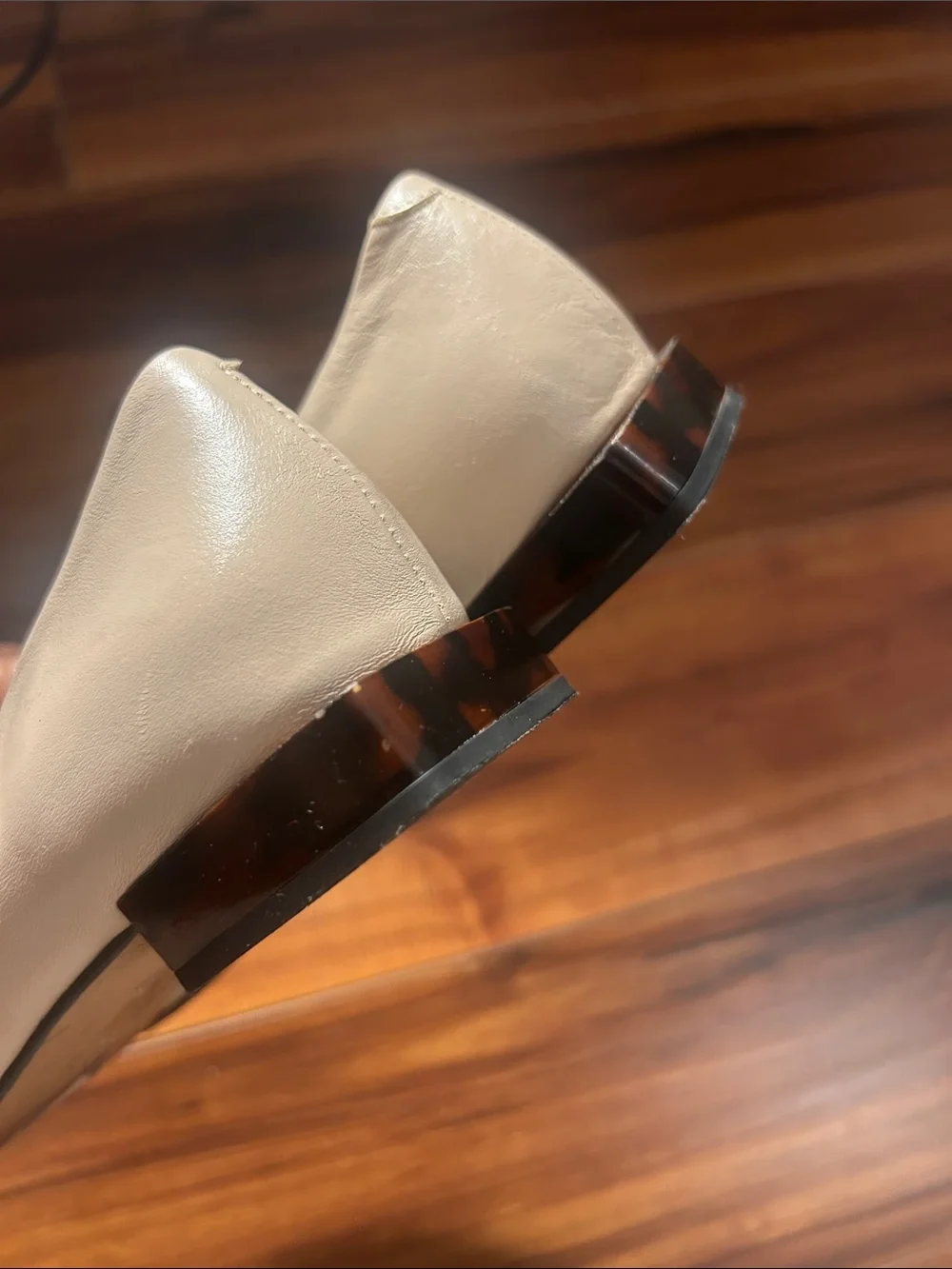 Nude Pointed Toe Flats with Tortoiseshell Accent